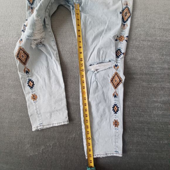 Driftwood Gizelle Jeans Womens 30x27 Blue Embroidered Distressed Boho Light Wash - Picture 7 of 13